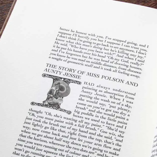 Inside page of the Illuminated Letters leather bound book showing a large decorative letter