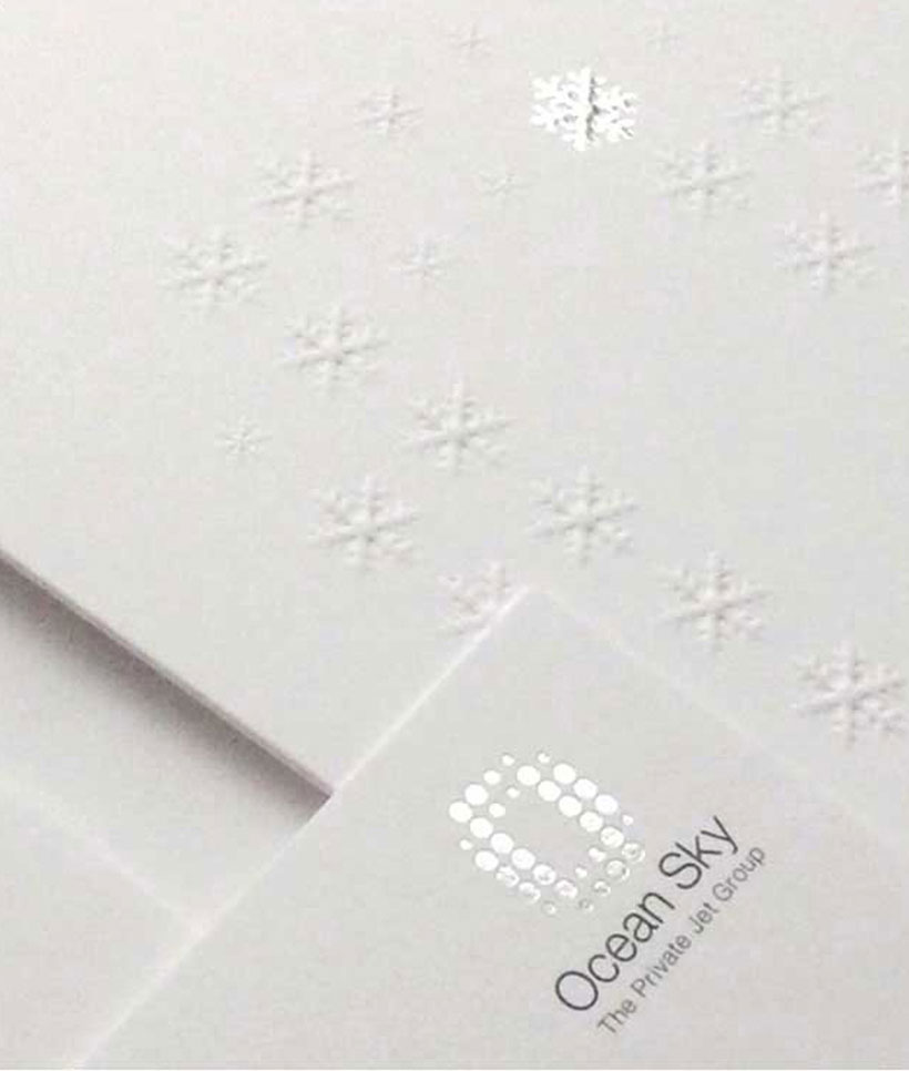 Ocean Sky Private Jet Group silver foil embossed stationery