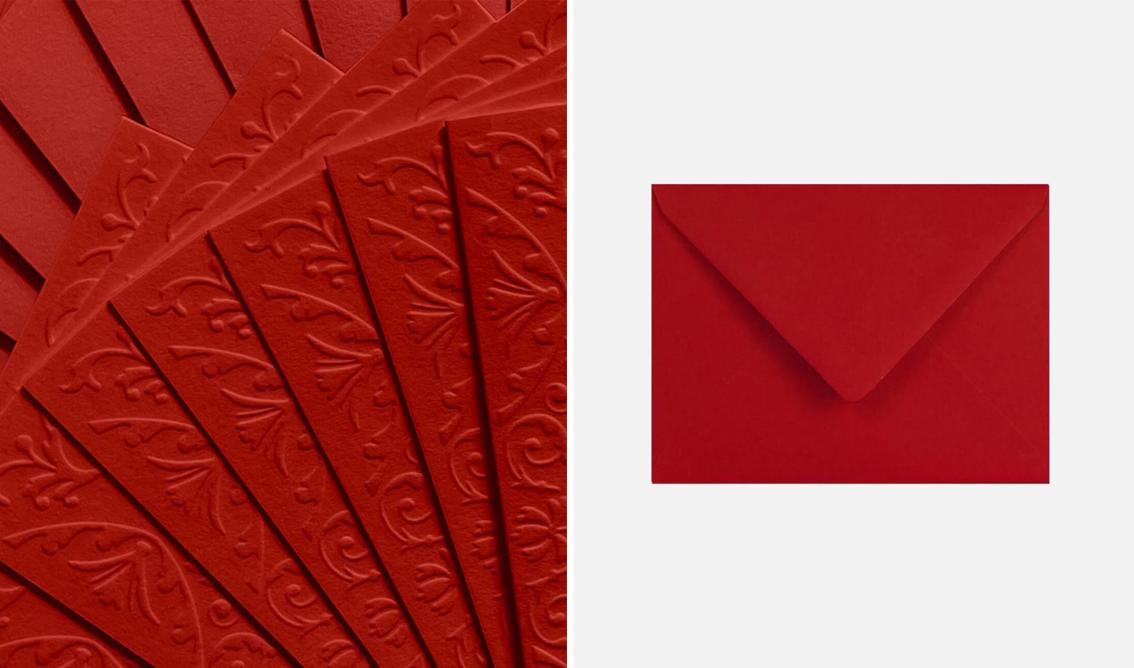 Red Peony embossed A6 greeting cards and envelope