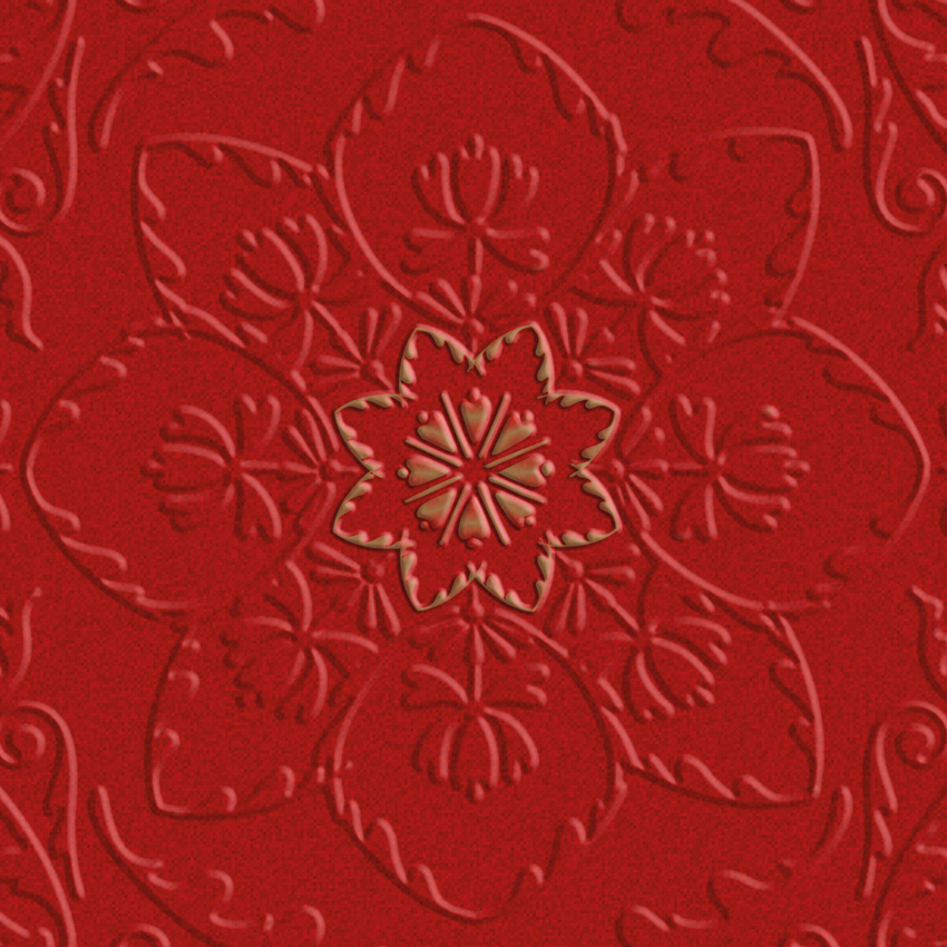 Cropped image of Red Peony blind embossed greeting card with gold star